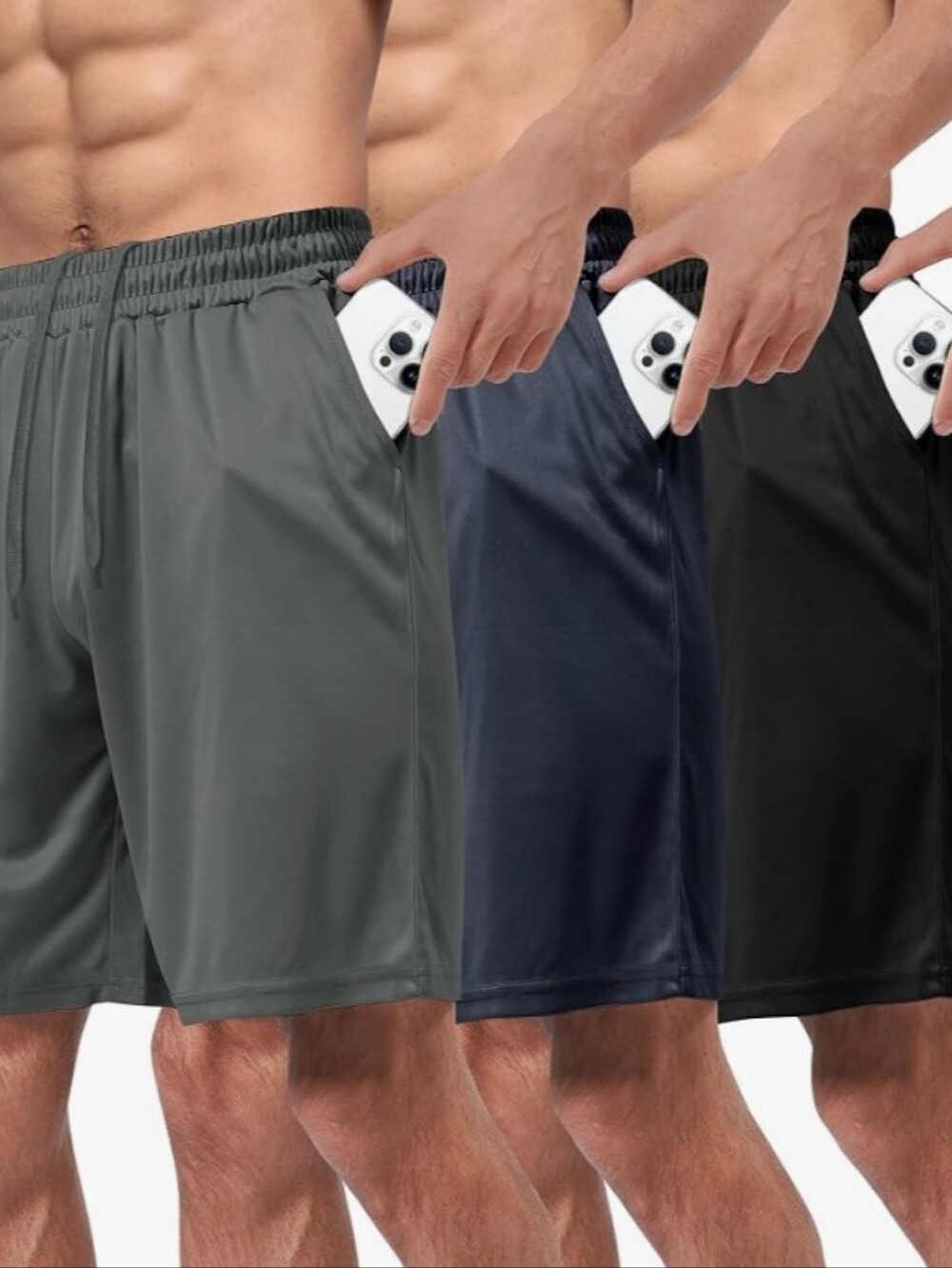 3 Pack Men's Gym Basketball Shorts Large Quick Dry Athletic Workout Pockets
